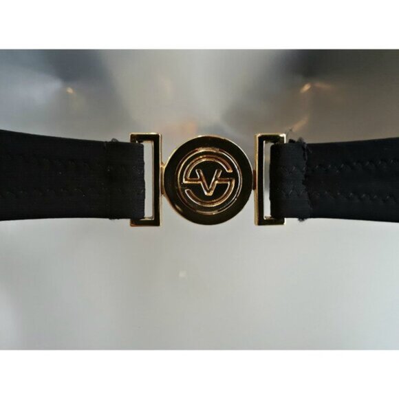 Victorias Secret Halter Bikini Top Swim Bra Black Gold Wood Beaded Size 34B - Picture 6 of 9